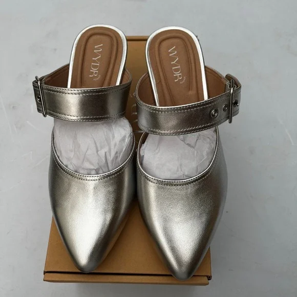 New Wydr US 7 Metallic Silver Ingrid Pointy Toe Kitten Heels - Picture 7 of 9